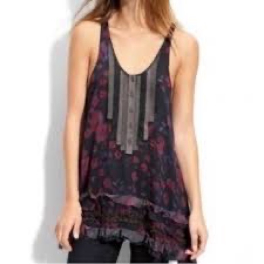 Free People Floral Lace Tunic Tank Top Size Small